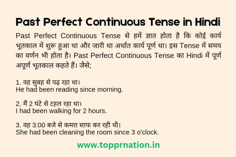 Past Perfect Continuous Tense in Hindi - Rules, Examples and Exercises