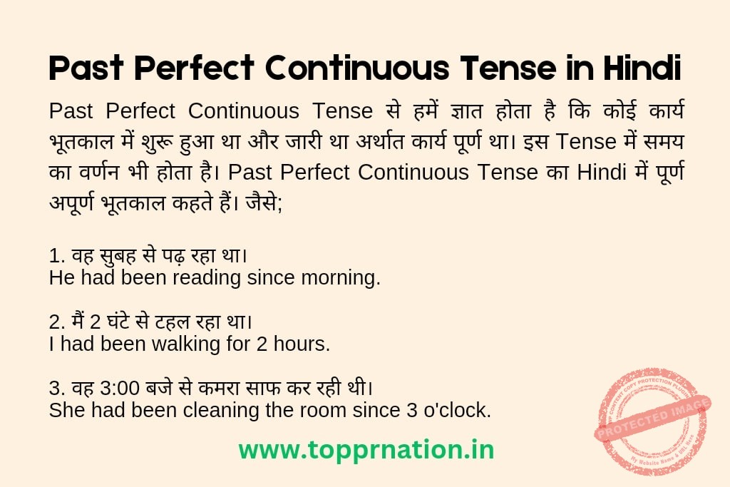 Past Perfect Continuous Tense in Hindi