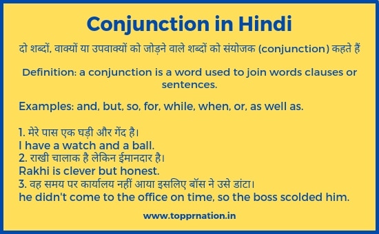 Conjunction in Hindi - Definition, Meaning, Kinds and Examples of Conjunctions