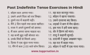 Past Indefinite Tense Exercises in Hindi (Hindi to English Translation)