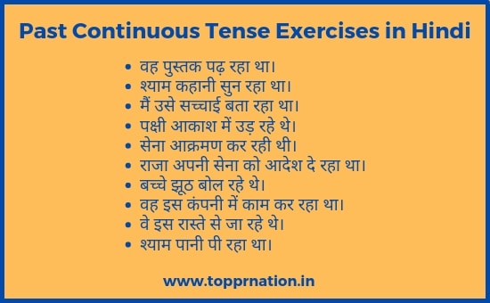 Past Continuous Tense Exercises in Hindi (Hindi to English Translation)