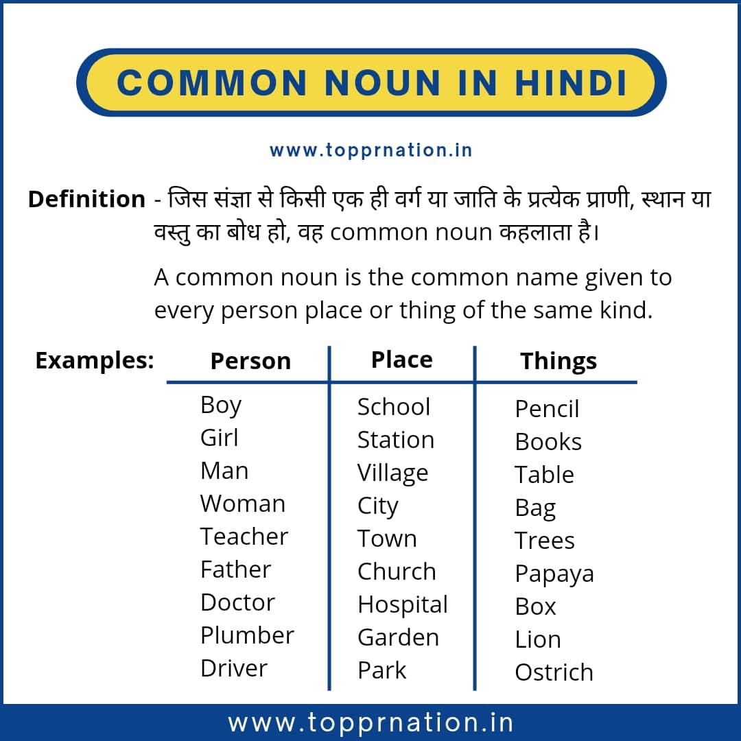 Common Noun in Hindi - Definition, Rules and Examples