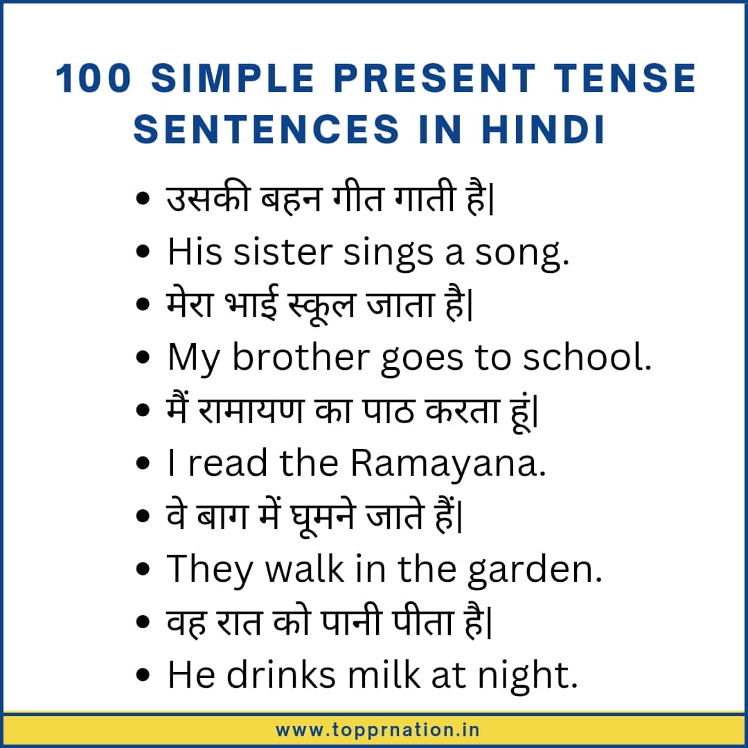 100 Sentences of Simple Present Tense in Hindi (Examples)