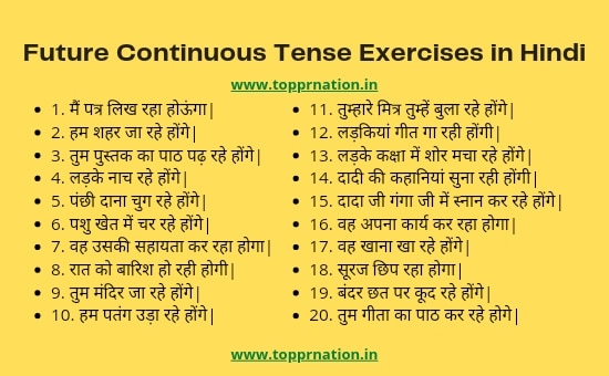 Future Continuous Tense Exercises in Hindi - Sentences for Translation
