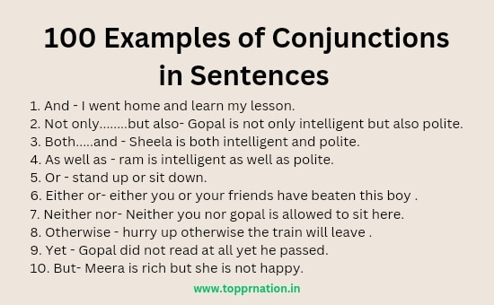 100 Examples of Conjunctions in Sentences
