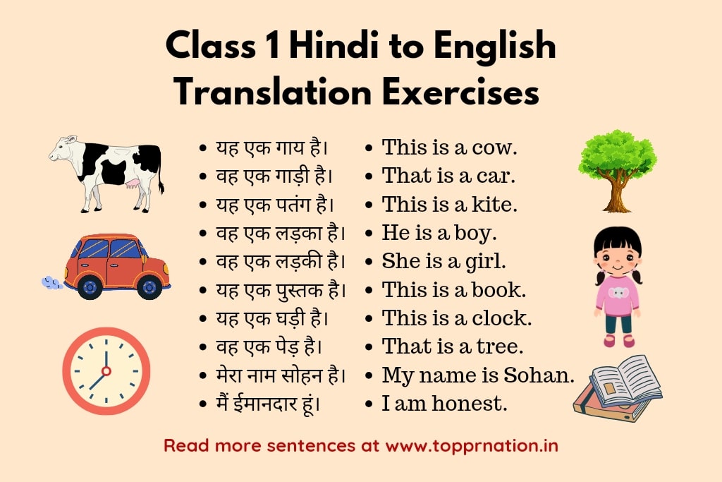Class 1 Hindi to English Translation Exercises