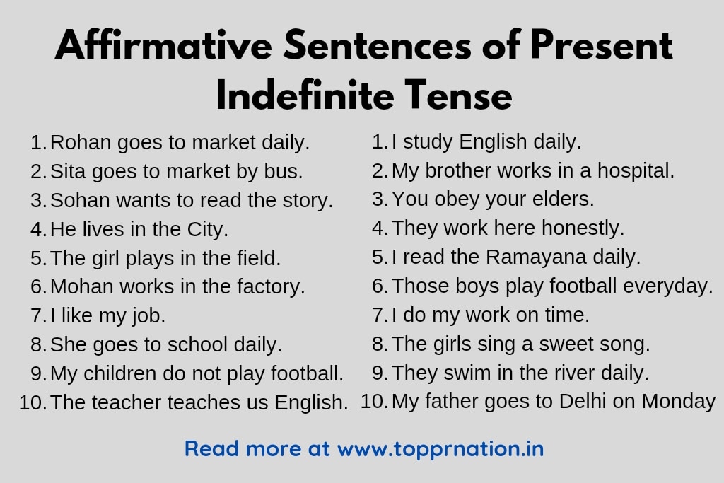 Affirmative Sentences of Present Indefinite Tense
