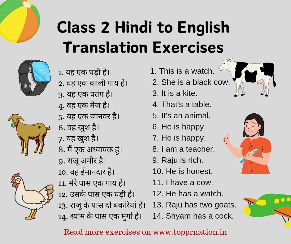 Class 2 Hindi to English Translation Exercises