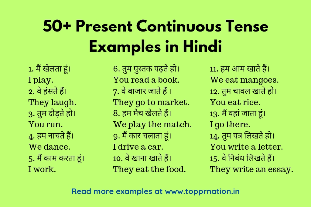 50+ Examples of Present Continuous Tense in Hindi with Rules
