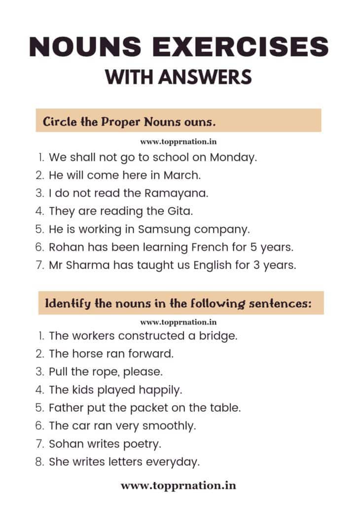 Noun Exercises with Answers (Worksheets)